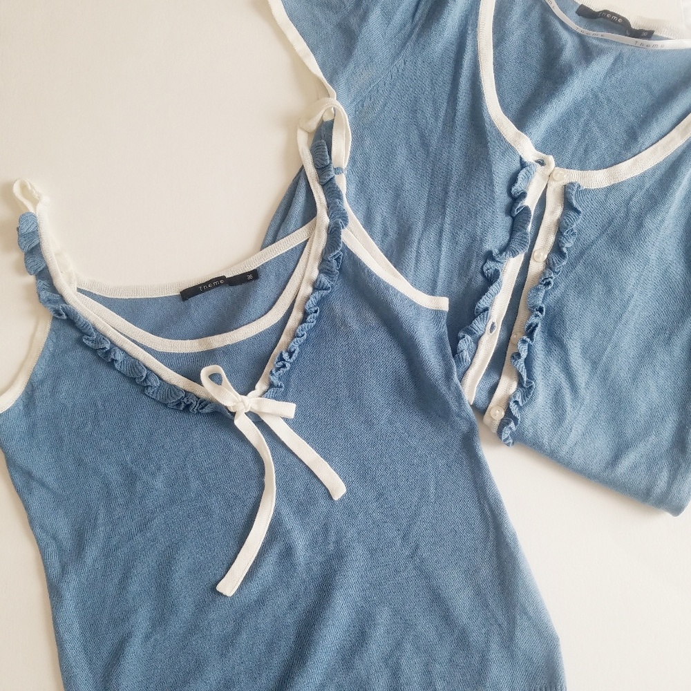 Two-piece Ruffle Blue Camisole and Cardigan